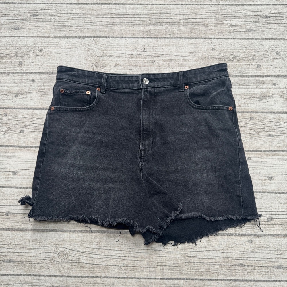 American Eagle Shorts Womens 14 Black Denim High Rise Cut Off Distressed Stretch